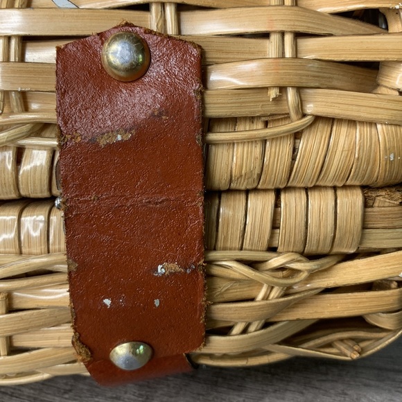 Vintage/Retro Natural Wicker Leather Trim Purse - Picture 6 of 11